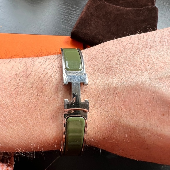 Hermès - Clic Clac H Bracelet in GM Green Olive/Silver Along With Store Packing! - Picture 1 of 16